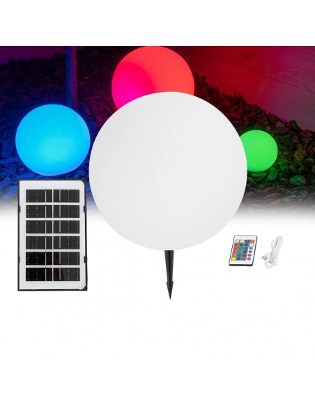 GLOBOSTAR® AQUAGLOW 71475 Μοντέρνο Φωτιστικό Κήπου Μπάλα με IR Ασύρματο Χειριστήριο LED 5W 400lm 360° DC 5V με USB-C με Ενσωματωμένο Φωτοβολταϊκό Panel 6V 1.5W & Επαναφορτιζόμενη Μπαταρία Li-ion 3.7V 3x18650 1800mAh Αδιάβροχο IP54 Πολύχρωμο RGBW Dimmable - Sanan SMD Chip - Γαλακτερό Λευκό - Μ35 x Π3