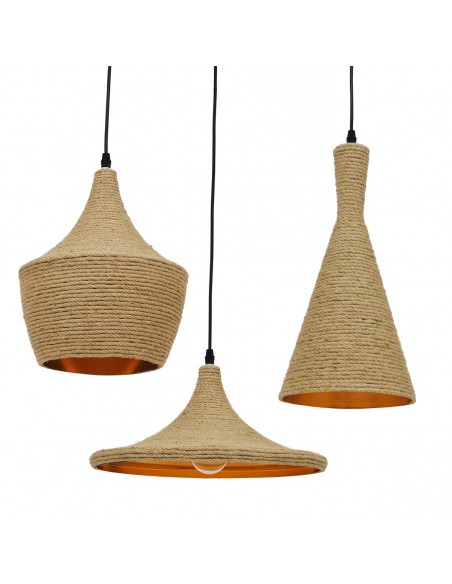 GLOBOSTAR® SHANGHAI ROPE 00875 Μοντέρνό Κρεμαστό Φωτιστικό Οροφής με Ντουί 3 x E27 AC 220-240V IP20 - Μπεζ & Χρυσό - Μ81 x Π81 x Υ39cm - Σετ 3 Τεμαχίων