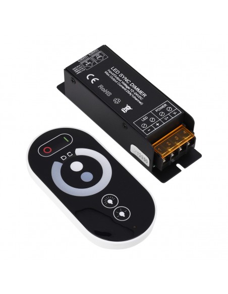 GLOBOSTAR® DIMMERIO 73312 Σετ Dimmer με RF Ασύρματο Χειριστήριο με 1 x 25A 600W Κανάλι DC 12-24V 25A 600W Max IP20 - RF2.4Ghz SYNC - Μ12.8 x Π4.1 x Υ3.4cm - 2 Χρόνια Εγγύηση