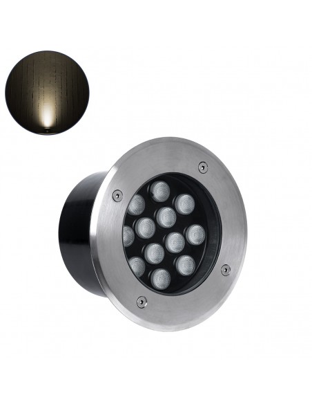 GLOBOSTAR® UNDERGROUND-TINA 90667 Χωνευτό Αρχιτεκτονικο Φωτιστικό Σποτ Δαπέδου LED 12W 1320lm 30° DC 24V Αδιάβροχο IP68 Θερμό Λευκό 2700K Dimmable - Ανοξείδωτο Ατσάλι 304 - Φ16 x Υ9cm / Q14cm - 3 Χρόνια Εγγύηση