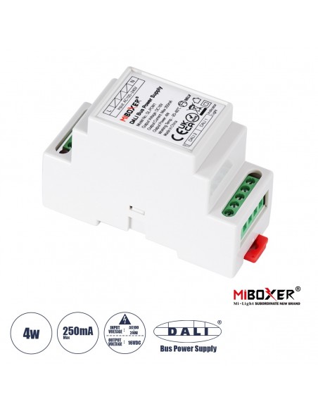 GLOBOSTAR® MiBOXER-DL-POW1 71420 DC DALI BUS Τροφοδοτικό/Μετασχηματιστής SELV Ράγας με 2 x 125mA 2W Κανάλια AC 220-240V σε DC 16V 250mA 4W Max IP20 - DALI BUS - Μ9 x Π3.4 x Υ6cm - 5 Χρόνια Εγγύηση