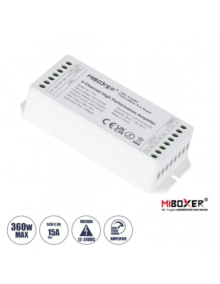 GLOBOSTAR® MiBOXER-PA5 71429 DC Ενισχυτής Ισχύος & Σήματος Υψηλής Ταχύτητας με 5 x 6A 144W Κανάλια DC 12-24V 15A 360W Max IP20 - Μ11.4 x Π4.9 x Υ2.8cm - 5 Χρόνια Εγγύηση