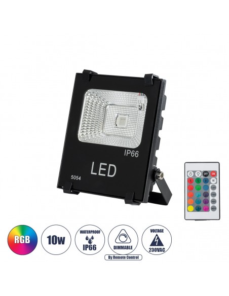 GLOBOSTAR® RGBFLOOD 75600 Προβολέας με IR Ασύρματο Χειριστήριο LED 10W 650lm 120° AC 220-240V Αδιάβροχο IP65 Πολύχρωμο RGB Dimmable - Μαύρο - Μ11 x Π4 x Υ13.5cm - 3 Χρόνια Εγγύηση