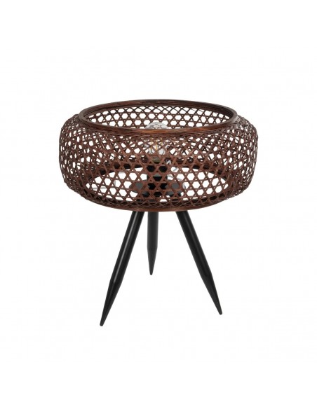 GloboStar® ZORION 999-0040 Vintage Επιτραπέζιο Φωτιστικό Πορτατίφ Μονόφωτο 1 x E27 IP20 Καφέ Ξύλο με Μαύρο Μέταλλο - Μ40 x Π40 x Υ43.5cm