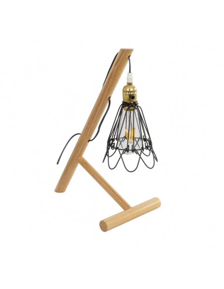 GloboStar® ELMA 999-0239 Μοντέρνο Επιτραπέζιο Φωτιστικό Πορτατίφ Μονόφωτο 1 x E27 IP20 Μπεζ Ξύλο με Μαύρο Μέταλλο - Μ35 x Π20 x Υ43cm