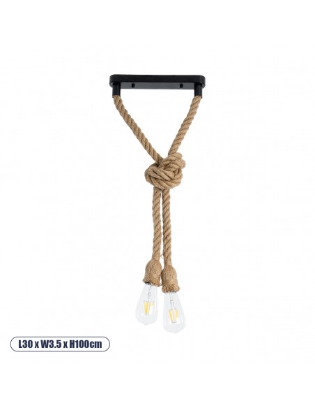 GLOBOSTAR® ROPE 01279 Boho Κρεμαστό Φωτιστικό Οροφής με Ντουί 2 x E27 AC 220-240V IP20 - Μπεζ - Μ30 x Π3.5 x Υ100cm