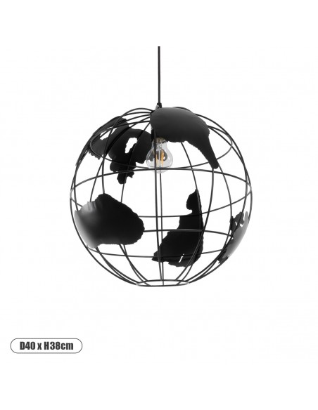 GLOBOSTAR® EARTH 01663 Vintage Κρεμαστό Φωτιστικό Οροφής με Ντουί 1 x E27 AC 220-240V IP20 - Μαύρο - Μ41 x Π41 x Υ41cm