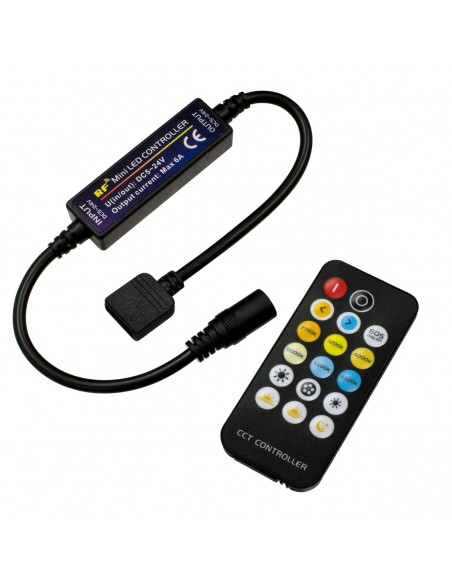 GLOBOSTAR® CCTCONTROLLER 73356 Σετ Dimmer / Controller με RF Ασύρματο Χειριστήριο με 2 x 3A 72W Κανάλια DC 12-24V 6A 144W Max IP20 - RF2.4Ghz - Μ8.3 x Π8.3 x Υ3.2cm - 2 Χρόνια Εγγύηση