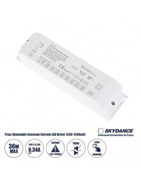GLOBOSTAR® SKYDANCE-TE-36A 73135 DC Triac & Push Dimmer CC Τροφοδοτικό/Μετασχηματιστής SELV με 1 x 320-1200mA 36W Κανάλι AC 220-240V σε DC 10-52V 1200mA 36W Max IP20 - Triac & Push Dimming - Μ17.5 x Π4.4 x Υ3cm - 5 Χρόνια Εγγύηση