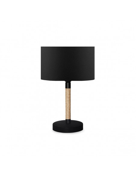 GloboStar® BRONX 201-0062 Μοντέρνο Επιτραπέζιο Φωτιστικό Μονόφωτο 1 x E27 IP20 Μαύρο Ύφασμα, Μπεζ Σχοινί με Μαύρο Μέταλλο - Μ24 x Π24 x Υ37cm