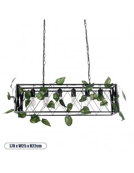 GLOBOSTAR® CLARITY 00964 Vintage Κρεμαστό Φωτιστικό Οροφής με Ντουί 6 x E27 AC 220-240V IP20 - Μαύρο & Πράσινο - Μ78 x Π25 x Υ22cm