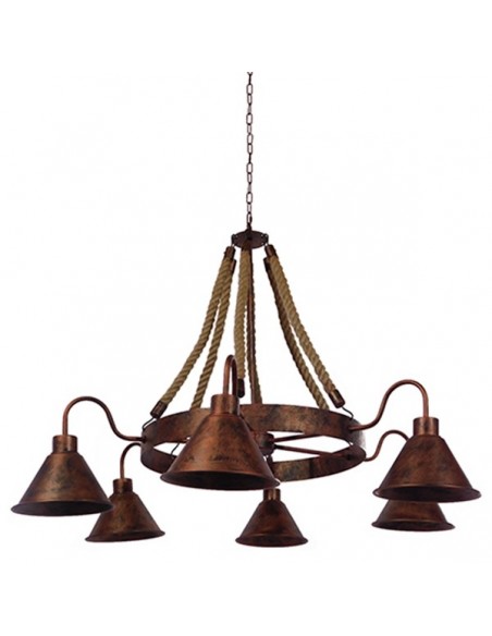 GLOBOSTAR® CAMELOT 01191 Vintage Κρεμαστό Φωτιστικό Οροφής με Ντουί 6 x E27 AC 220-240V IP20 - Χάλκινο & Μπεζ - Μ92 x Π92 x Υ118cm