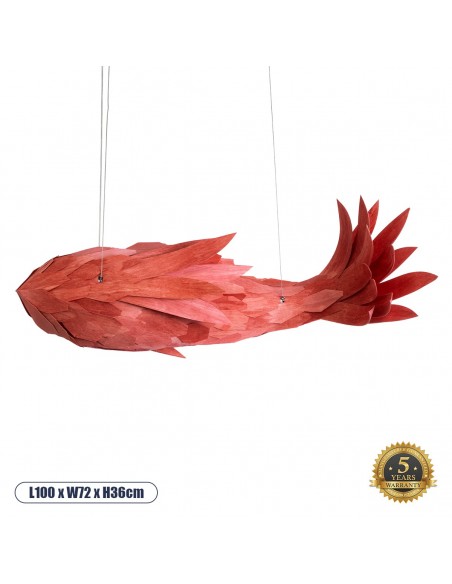 GLOBOSTAR® GOURAMI 02361 Μοντέρνο Κρεμαστό Φωτιστικό Οροφής με Ντουί 1 x E27 AC 220-240V IP20 - Κόκκινο - Μ100 x Π72 x Υ36cm