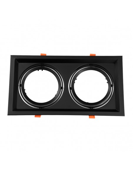 GLOBOSTAR® VITA 77855 Χωνευτή Κινούμενη Βάση για 2 x Σποτ AR111 με Ντουί GU10/GU5.3 IP20 - Μαύρο Ματ - Μ33.5 x Π18 x Υ5.5cm / Q32.5 x 17cm