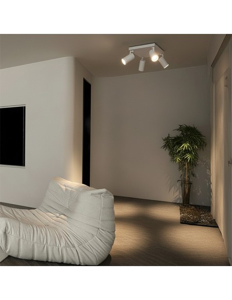 kelvo® SPOTA KLV-101-0147 Μοντέρνο Κινούμενο Φωτιστικό Σποτ Οροφής με Ντουί 4 x GU10 90° AC 220-240V IP20 - Λευκό Ματ - Μ26 x Π26 x Υ14cm