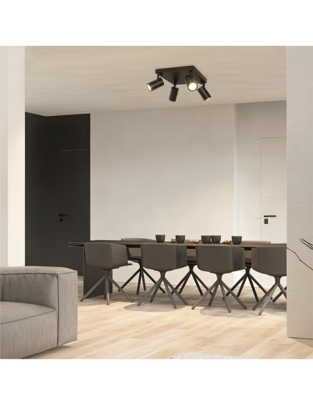 kelvo® SPOTA KLV-101-0146 Μοντέρνο Κινούμενο Φωτιστικό Σποτ Οροφής με Ντουί 4 x GU10 90° AC 220-240V IP20 - Μαύρο Ματ - Μ26 x Π26 x Υ14cm