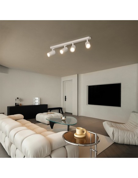 kelvo® SPOTA KLV-101-0141 Μοντέρνο Κινούμενο Φωτιστικό Σποτ Οροφής με Ντουί 4 x GU10 90° AC 220-240V IP20 - Λευκό Ματ - Μ64 x Π6 x Υ14cm