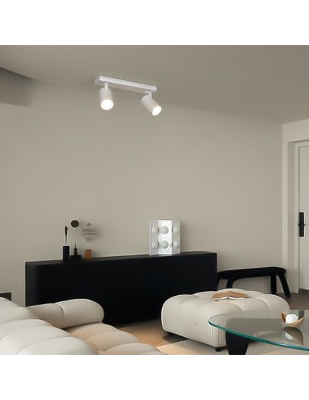 kelvo® SPOTA KLV-101-0137 Μοντέρνο Κινούμενο Φωτιστικό Σποτ Οροφής με Ντουί 2 x GU10 90° AC 220-240V IP20 - Λευκό Ματ - Μ30 x Π6 x Υ14.5cm