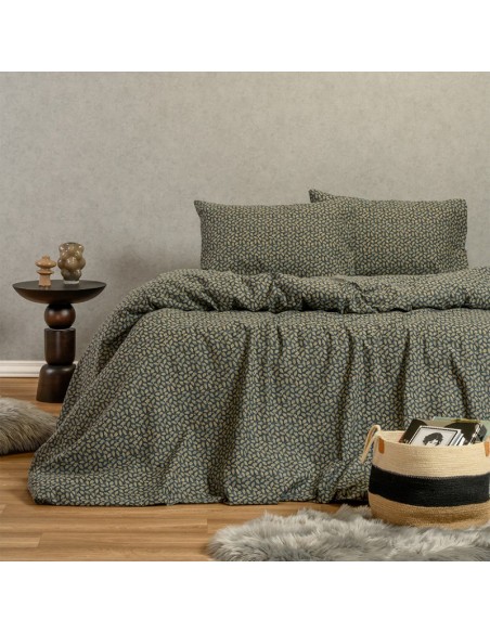 Σετ Σεντόνι Φανελένιο Υπερδιπλο με Λάστιχο Για Στρωμα 160x200+30 με μαξιλαροθήκες Elise Blue