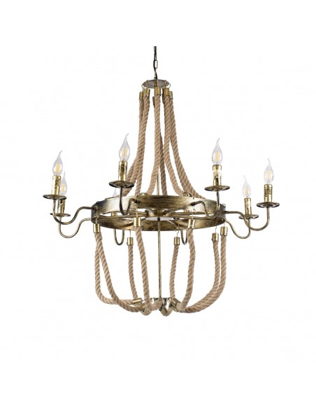 GLOBOSTAR® VICTORIAN 01405 Vintage Κρεμαστό Φωτιστικό Οροφής με Ντουί 8 x E14 AC 220-240V IP20 - Μπρούτζινο Εφέ Σκουριάς & Μπεζ - Μ87 x Π87 x Υ80cm