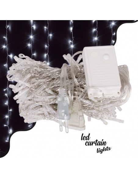 85801 Διακοσμητική Κουρτίνα 3 x 2 Μέτρα με Controller 8 Προγραμμάτων Φωτισμού - Επεκτεινόμενη 240 LED 6W AC 230V με Διάφανο Καλώδιο & Πρίζα Schuko IP20 Ψυχρό Λευκό 6000K Μ3 x Υ2m