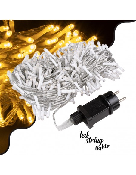 85839 Διακοσμητική Γιρλάντα 33 Μέτρα με Controller 8 Προγραμμάτων Εναλλαγών Φωτισμού - Επεκτεινόμενη 300 LED 3.6W AC 230V με Διάφανο Καλώδιο & Πρίζα Schuko Αδιάβροχη IP44 Θερμό Λευκό 3000K Μ33m