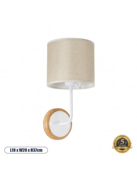 GLOBOSTAR® MANU 02044 Μοντέρνο Φωτιστικό Τοίχου - Απλίκα με Ντουί 1 x E27 AC 220-240V IP20 - Λευκό & Μπεζ - Μ18 x Π20 x Υ37cm