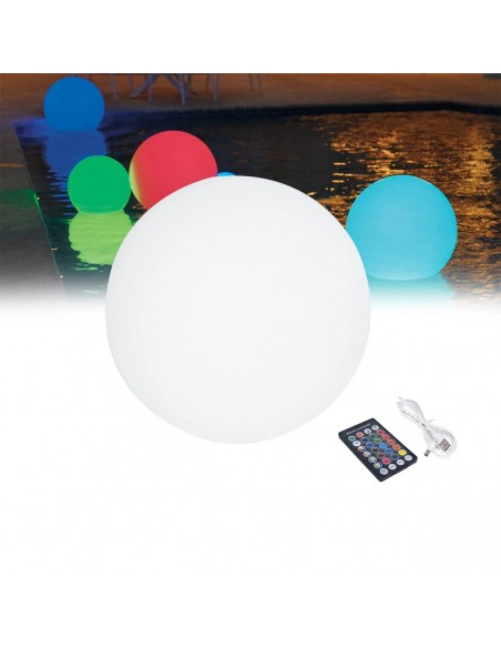 GLOBOSTAR® AQUAGLOW 85362 Μοντέρνο Φωτιστικό Κήπου Μπάλα με IR Ασύρματο Χειριστήριο LED 5W 250lm 360° DC 5V με USB-C με Επαναφορτιζόμενη Μπαταρία Li-ion 3.7V 2x18650 1400mAh Αδιάβροχο IP54 Πολύχρωμο RGBW Dimmable - Sanan SMD Chip - Γαλακτερό Λευκό - Μ20 x Π20 x Υ20cm - 2 Χρόνια Εγγύηση