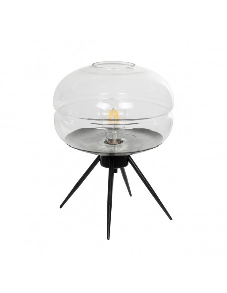 GloboStar® JAVAN 999-0036 Μοντέρνο Επιτραπέζιο Φωτιστικό Πορτατίφ Μονόφωτο 1 x E27 IP20 Διάφανο Γυαλί με Μαύρο Μέταλλο - Μ30 x Π30 x Υ19cm