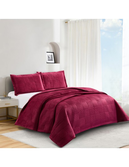Σετ Κουβερλί Βελουτέ Με Μαξιλαροθήκες 220x240 Palmira Burgundy