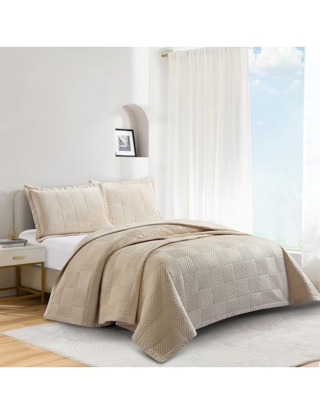 Σετ Βελουτέ Κουβερλί Με Μαξιλαροθήκες 220x240 Palmira Cream