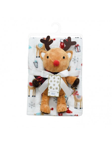 Σετ Χριστουγεννιάτικο Κουβερτάκι Αγκαλιάς Με Τάρανδο 75x100