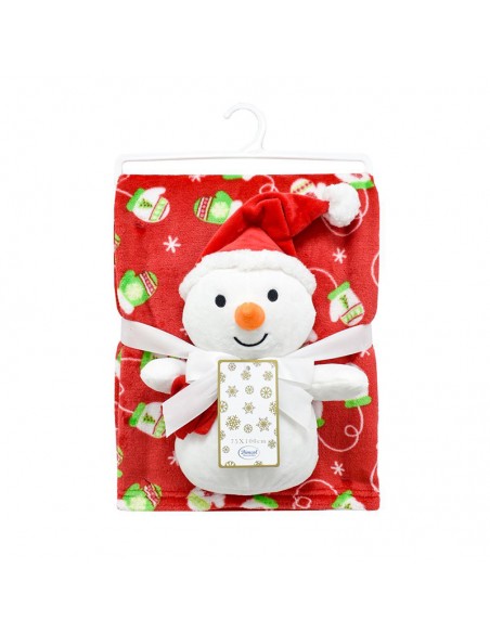 Σετ Χριστουγεννιάτικο Κουβερτάκι Αγκαλιάς με Χιονάνθρωπο 75x100
