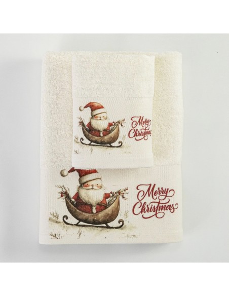 Σετ Χριστουγεννιάτικες Πετσέτες 2τμχ Santa's Sleigh Ecru