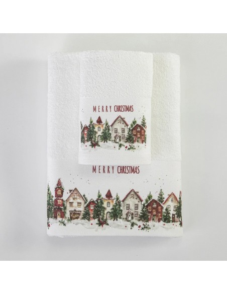 Σετ Χριστουγεννιάτικες Πετσέτες 2τμχ Christmas Village White