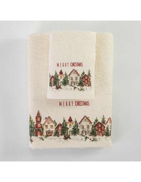 Σετ Χριστουγεννιάτικες Πετσέτες 2τμχ Christmas Village Ecru
