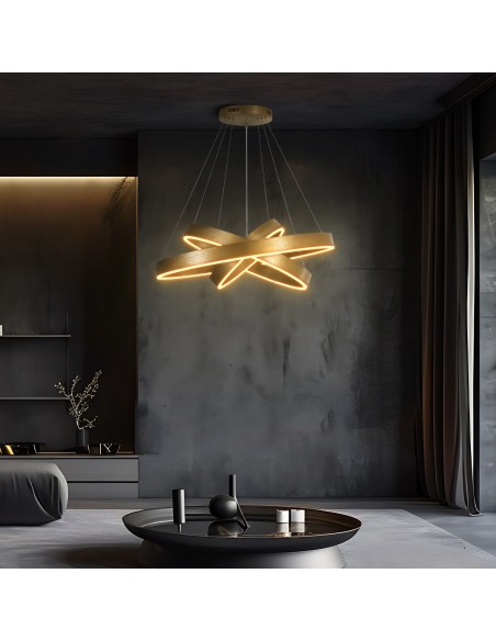 kelvo® VENOM KLV-101-0201-V2 Κρεμαστό Φωτιστικό Οροφής LED 120W 12000lm 120° AC 220-240V IP20 Ρυθμιζόμενο Λευκό CCT με Χειριστήριο από 2700K έως 6000K Dimmable - Lumileds SMD Chip - Χρυσό Πλατίνα - Μ80 x Π80 x Υ80cm - 3 Χρόνια Εγγύηση