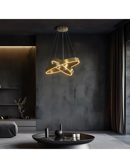 kelvo® VENOM KLV-101-0198-V2 Κρεμαστό Φωτιστικό Οροφής LED 75W 7500lm 120° AC 220-240V IP20 Ρυθμιζόμενο Λευκό CCT με Χειριστήριο από 2700K έως 6000K Dimmable - Lumileds SMD Chip - Χρυσό Πλατίνα - Μ60 x Π60 x Υ40cm - 3 Χρόνια Εγγύηση