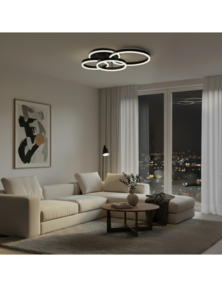 kelvo® VENOM KLV-101-0184 Φωτιστικό Οροφής LED 100W 10000lm 360° AC 220-240V IP20 Ρυθμιζόμενο Λευκό CCT με Χειριστήριο από 2700K έως 6000K Dimmable - Lumileds SMD Chip - Μαύρο Ματ - Μ70 x Π40 x Υ16cm - 3 Χρόνια Εγγύηση