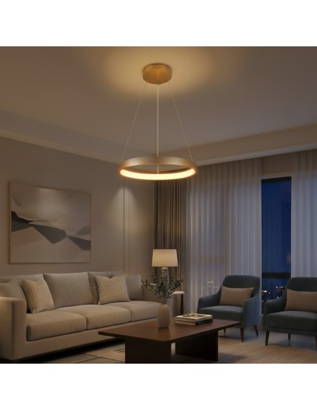 kelvo® NEMESIS KLV-101-0210 Κρεμαστό Φωτιστικό Οροφής LED 45W 4500lm 180° AC 220-240V IP20 Ρυθμιζόμενο Λευκό CCT με Χειριστήριο από 2700K έως 6000K Dimmable - Lumileds SMD Chip - Χρυσό Πλατίνα - Μ60 x Π60 x Υ4cm - 3 Χρόνια Εγγύηση