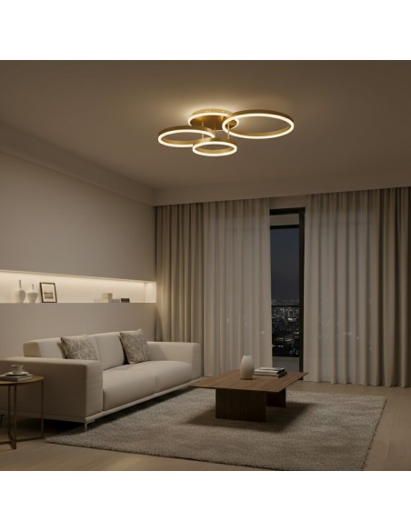 kelvo® VENOM KLV-101-0186 Φωτιστικό Οροφής LED 100W 10000lm 360° AC 220-240V IP20 Ρυθμιζόμενο Λευκό CCT με Χειριστήριο από 2700K έως 6000K Dimmable - Lumileds SMD Chip - Χρυσό Πλατίνα - Μ70 x Π40 x Υ16cm - 3 Χρόνια Εγγύηση