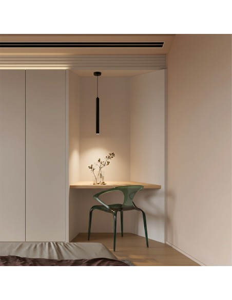 kelvo® CANAL KLV-101-0071 Κρεμαστό Φωτιστικό Οροφής LED 7W 700lm 36° AC 220-240V IP20 Θερμό Λευκό 2700K - Bridgelux COB Chip & TÜV SÜD Driver - Μαύρο Ματ - Μ4 x Π4 x Υ40cm - 5 Χρόνια Εγγύηση