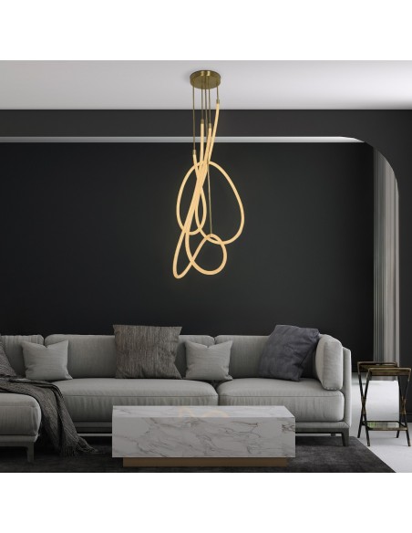 kelvo® GLOW KLV-101-0154 Φωτιστικό Οροφής LED 85W 8500lm 360° AC 220-240V IP20 Ρυθμιζόμενο Λευκό CCT με Χειριστήριο από 2700K έως 6000K Dimmable - Lumileds SMD Chip - Χρυσό Πλατίνα - Μ100 x Π100 x Υ140cm - 3 Χρόνια Εγγύηση