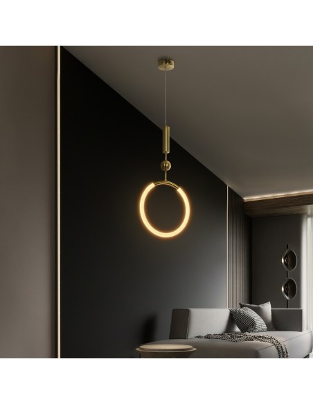 kelvo® GLOW KLV-101-0175 Κρεμαστό Φωτιστικό Οροφής LED 18W 1800lm 360° AC 220-240V IP20 Ρυθμιζόμενο Λευκό CCT με On/Off 2700K/4500K/6000K - Lumileds SMD Chip - Χρυσό Πλατίνα - Μ30 x Π6 x Υ60cm - 3 Χρόνια Εγγύηση