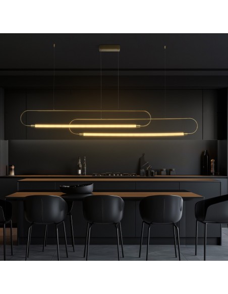 kelvo® GLOW KLV-101-0178 Κρεμαστό Φωτιστικό Οροφής LED 28W 2800lm 360° AC 220-240V IP20 Ρυθμιζόμενο Λευκό CCT με Χειριστήριο από 2700K έως 6000K Dimmable - Lumileds SMD Chip - Χρυσό Πλατίνα - Μ167 x Π7 x Υ24cm - 3 Χρόνια Εγγύηση