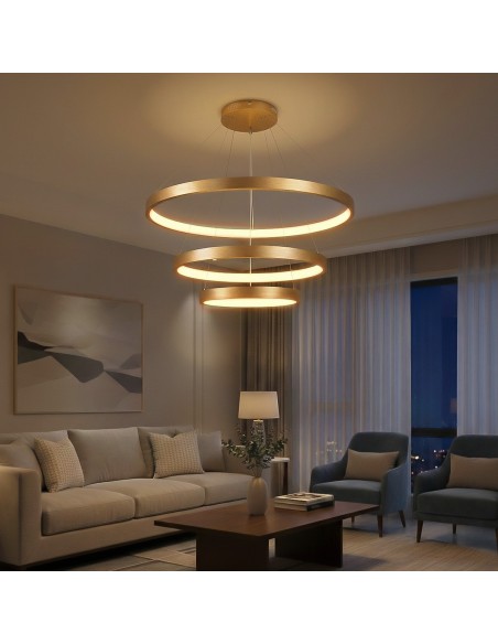 kelvo® NEMESIS KLV-101-0222 Κρεμαστό Φωτιστικό Οροφής LED 120W 12000lm 180° AC 220-240V IP20 Ρυθμιζόμενο Λευκό CCT με Χειριστήριο από 2700K έως 6000K Dimmable - Lumileds SMD Chip - Χρυσό Πλατίνα - Μ80 x Π80 x Υ80cm - 3 Χρόνια Εγγύηση