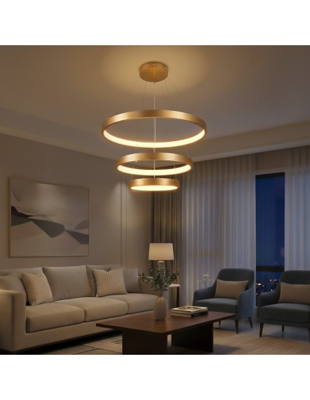 kelvo® NEMESIS KLV-101-0219 Κρεμαστό Φωτιστικό Οροφής LED 100W 10000lm 180° AC 220-240V IP20 Ρυθμιζόμενο Λευκό CCT με Χειριστήριο από 2700K έως 6000K Dimmable - Lumileds SMD Chip - Χρυσό Πλατίνα - Μ60 x Π60 x Υ60cm - 3 Χρόνια Εγγύηση