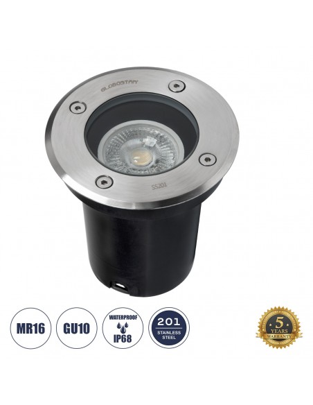GLOBOSTAR® GIGO 60361 Χωνευτό Φωτιστικό Δαπέδου Σποτ για Λάμπα MR16 με Ντουί 1 x GU10 AC 220-240V Αδιάβροχο IP68 IK09 - Ανοξείδωτο Ατσάλι SS201 - Μ11 x Π11 x Υ11.5cm / Q10.4cm