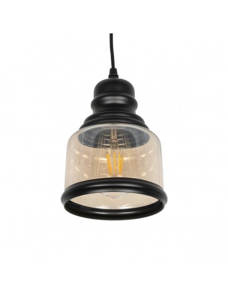 GLOBOSTAR® OLIVER 999-0187 Vintage Κρεμαστό Φωτιστικό Οροφής με Ντουί 1 x E27 AC 220-240V IP20 - Μελί & Μαύρο - Μ15 x Π15 x Υ21.5cm