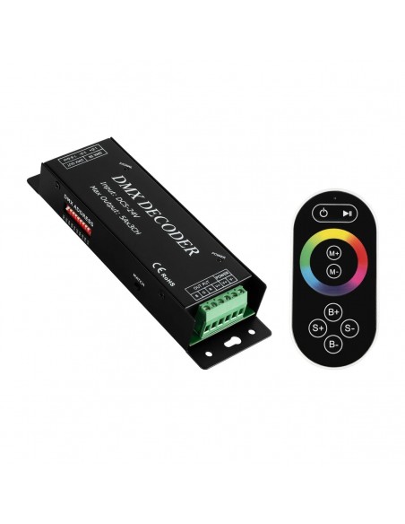 GLOBOSTAR® RGBCONTROLLER 73412 DMX Dimmer / Controller με RF Ασύρματο Χειριστήριο με 3 x 15A 75W Κανάλια DC 5-24V 15A 360W Max IP20 - DMX512 & RF2.4Ghz - Μ26.9 x Π9.6 x Υ4cm - 1 Χρόνος Εγγύηση